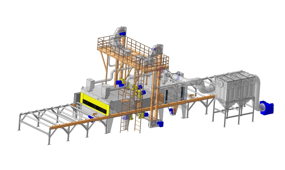 Проходная дробеметная установка для очистки листового проката.